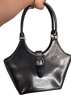 Beijo Black Patent Handbag Buckle Detail & Dual Handles London Paris New York